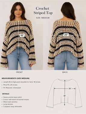 Pull&Bear Crochet Striped Sweater in Cream and Black